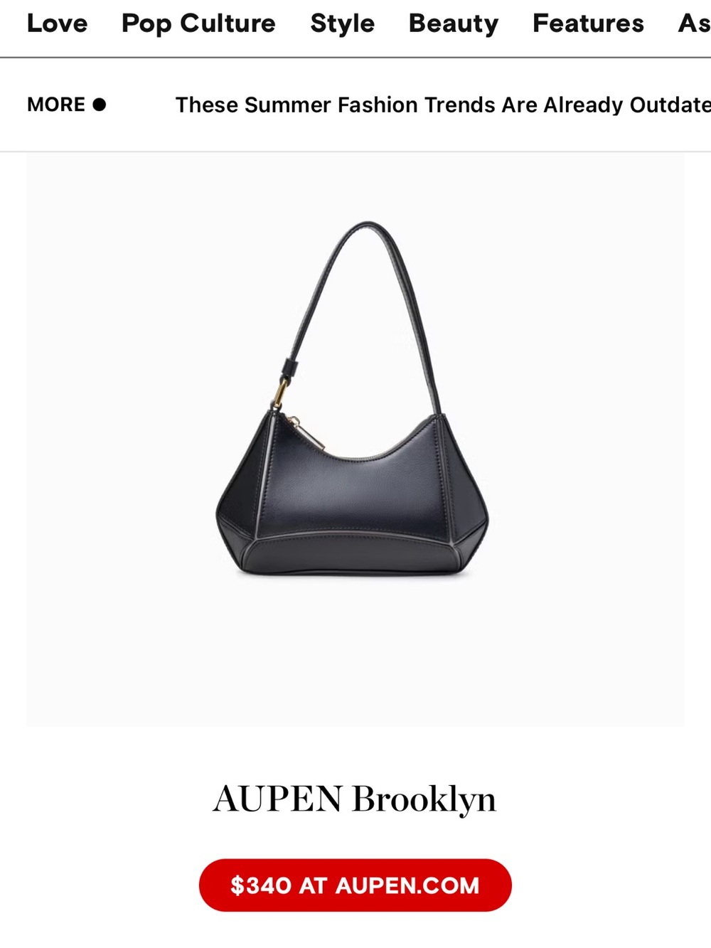 Aupen Brooklyn Black Leather Shoulder Bag